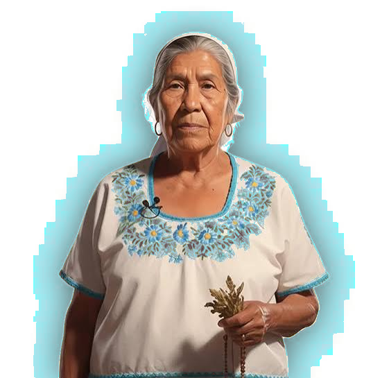 Curandera Doña Petra con vestimenta tradicional y serenidad